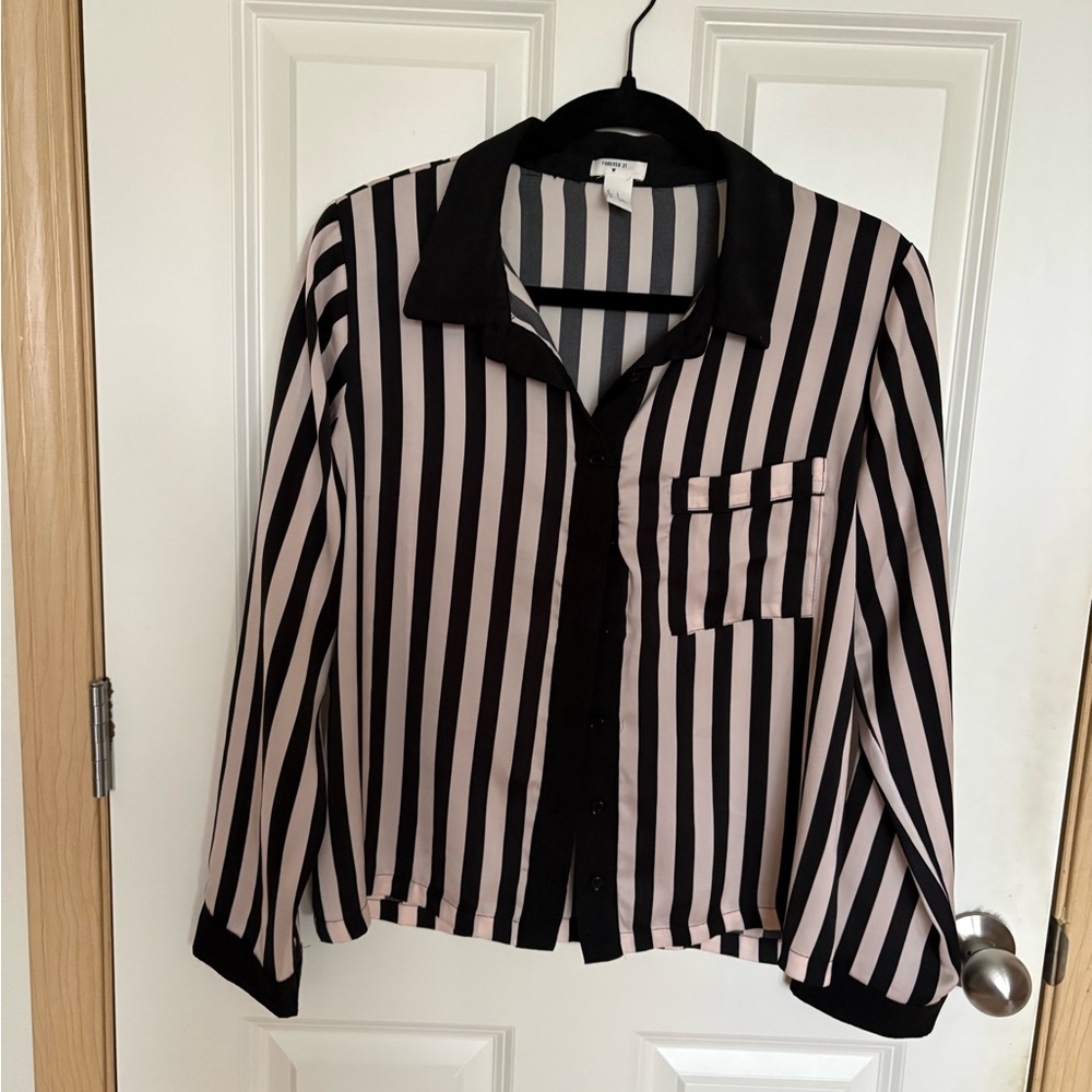Forever 21 Black and Blush Stripe Button-Front Blazer